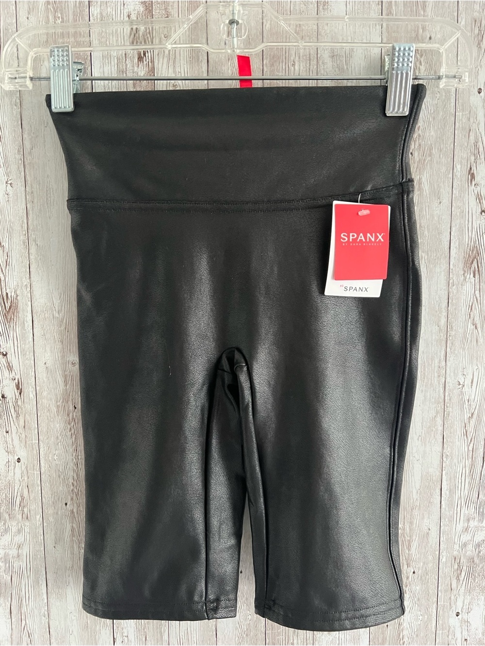 SPANX Black Faux Leather High-Waist Bike Shorts NEW XS